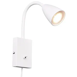 TRIO Leuchten LED Leselampe mit Schalter und Stecker, Höhe 23,5cm, Dimmfunktion, LED wechselbar, Warmweiß, innen Wand-Leuchte mit Kabel, Nachttischlampe & Bett-Lampe zum Lesen weiß