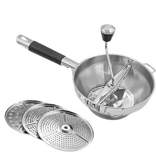 Passiergerät Aus Edelstahl,Passetout Mit Gegengriff Mit 3 Siebeinsatz,Kartoffelstampfer,Passiermühle Für Suppe Marmelade Baby Brei Saucen