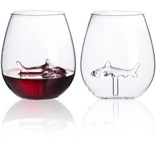 Softfree Weingläser Ohne Stiel mit Hai 2er Set, 500Ml Personalisiert Graviertes Rotweingläser, Lustig Besonderes Weinglas Geschenk für Hochzeit Vatertag Verschiedene Anlässe Geburtstag