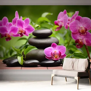 Selbstklebende Tapete - Wanddekoration Wohnzimmer - Tapete Schlafzimmer Orchideen Und Steine 312x219 Cm