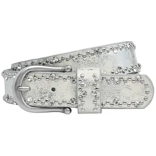 Caspar Nietengürtel GU292 Damen Gürtel mit dezentem Strass und Nieten Dekor silberfarben 75 für Körperumfang 68-76 cm