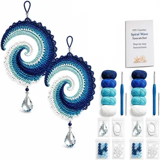 Generisch Ocean Wave Häkel-Windspiel-DIY-Kit, mit Garn, Häkelnadel (2set) | Spiral Ocean Wave Wind Spinner DIY Häkelset, handgemachte Welle hängende Häkel-Bastelset für Anfänger, Strand-Wohndekoration