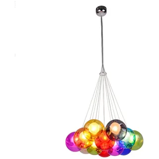 POUGEO Kronleuchter Pendelleuchte Farbige Bubble Ball Lampe Glas Esszimmerlampe Für Mehrflammige Leuchten Buntglas Esszimmer Licht Farbige Bunte Glaskugel Höhenverstellbare 100CM,12Kopf