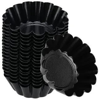 SINJEUN 18 Stück 6,5 cm Mini Tartelette Förmchen, Klein Tarteform mit Hebeboden, Mini Tartelettes Form Quicheformen Törtchenformen Kohlenstoffstahl für Pudding, Kuchen, Cupcake, Muffin, Schwarz