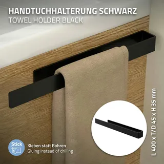 ML DESIGN modern living Handtuchhalter ohne Bohren 40 cm, Schwarz, aus Aluminium, Wandmontage, zum Aufhängen, Handtuchstange Wand zum kleben für Bad & Küche,