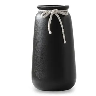 Vasen Schwarz Matt 25 cm Hoch, Blumenvase Modern aus Keramik für Tischdeko Innenbereich, Deko Vasen für Pampasgras
