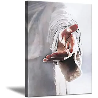ZHONGYUTONG Jesus Leinwand Kunstdruck Gib mir deine Hand Christliche Poster Religiöse Bilder Gemälde für Schlafzimmer Wohnzimmer Büro Küche Dekoration (20x25cm, Gerahmt)