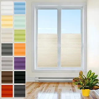 Plisart Premium Plissee mit Bohren, Pearl Stoff, Creme 35x130 cm | Sonnenschutz & Sichtschutz Rollo, Lichtundurchlässiges Faltrollo, Jalousie zum Bohren, Plisseerollo Hitzeschutz für Fenster