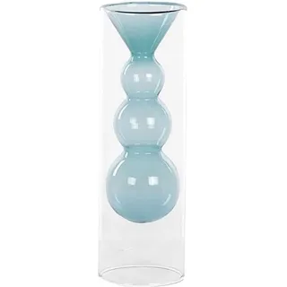 Blumenvase Transparent und Türkis Glas 26 cm Hohe Form mit Schmaler Öffnung Modern Tischdeko Wohnaccessoires Deko Glasvase für Wohnzimmer Flur