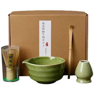 10 Set Matcha-Set: Schüssel Mit Ausgießer, Schneebesen, Traditionelles Japanisches Teeset, Bambus-Schneebesen, Schaufel, Keramik-Schale
