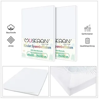 Müskaan Jersey Kinder Spannbettlaken 60x120 cm - 70x140 cm Weiss 100% Baumwolle - Weiß