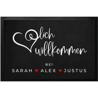 Fußmatten-KING® Personalisierte Fußmatte Herzlich Willkommen bis 120cm - personalisierte Türmatte Herzlich Willkommen bei Familie, Gummimatte dünn, Geschenk individuell gestaltet (75x50cm)