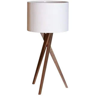 Tischleuchte Dreibein E27 55 cm Stoff Holz Walnuss Weiß Skandinavisch Tischlampe