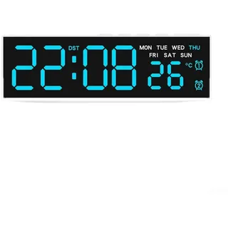 Große LED Digitale Wanduhr mit Datum, Temperatur, Tag und Alarmanzeige inkl. einstellbarer Helligkeit und automatischer Lichterkennung (F)