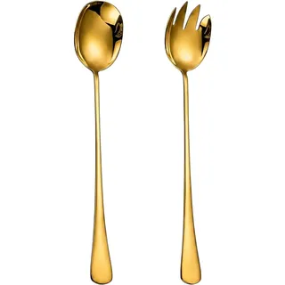 Salatbesteck Edelstahl,Göffel 28 cm Tischbesteck für Familie, Hotels, Restaurants,Hotels,Party(Gold), spülmaschinengeeignet (Gold 2 pcs)