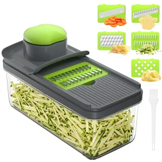 5 in 1 Mandoline Gemüsehobel Gemüsereibe - Gurkenhobel Dünne Scheiben - Reibe für Gemüse - Hobel Gemüse - Mehrzweck Gemüseschneider - Küchen Gadgets(Grün)