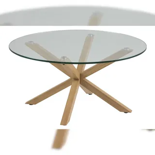 Heat Couchtisch Ø82 cm Tischplatte aus Glas und einem Metallgestell mit Eiche Folie.