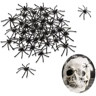Halloween-Spinne,100 Stück Gefälschte Halloween-Spinnen Kunststoff Mini Spinnen Dekorationen Kleine Gruselige Spinne für Spukhaus Halloween-Spinnennetz-Deko Schwarz