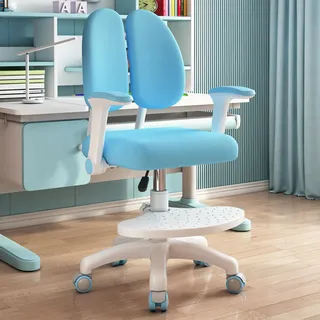 UDIYO Kinder-Schreibtischstuhl, Lernstuhl mit Einstellbarer Höhe mit Fußstütze und Rädern, Ergonomischer Kinderschreibtischstuhl mit 360 Grad Rädern für Haus, Schule und Bibliothek (Blue)