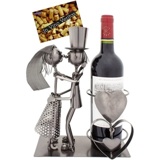 BRUBAKER Weinflaschenhalter Hochzeitspaar Flaschenhalter, (inklusive Grußkarte), Metall Skulptur, Wein Geschenk Hochzeit, Weinhalter silberfarben
