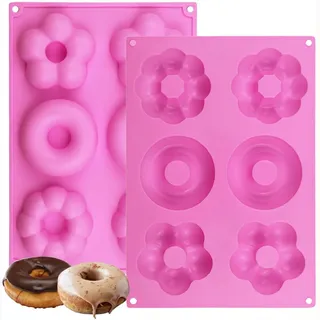 Koboko 2 Stück Donuts Backform, Donutform, Donut Form Silikon mit 6 Fächern, Silikon Backform Antihaft für Kuchen Bagels Muffins, für Geschirrspüler, Backofen, Mikrowelle - Rosa