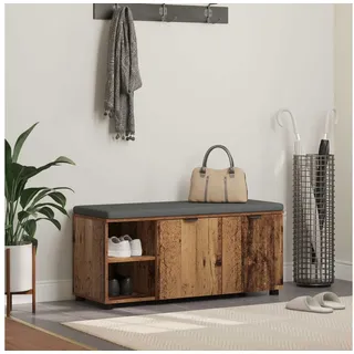 vidaXL Flurbank mit Kissen mit Regal mit Tür 100 x 38 x 46 cm Altholz