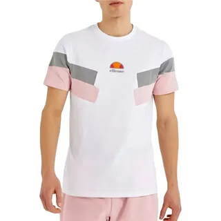 Ellesse T-Shirt Herren Extra Slim Fit Retro Sehr schmal geschnitten Dreifarbiges Design, Pure Baumwolle, gummierten Logoprint weiß L (50)