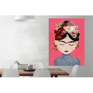 MuchoWow Poster Frida Kahlo - Frau - Vintage - Blumen - Kunst, (1 St), Wandbild, Deko, Schlafzimmer, Wohnzimmer, Qualitätsdruck Dickes Papier bunt 90 cm x 120 cm