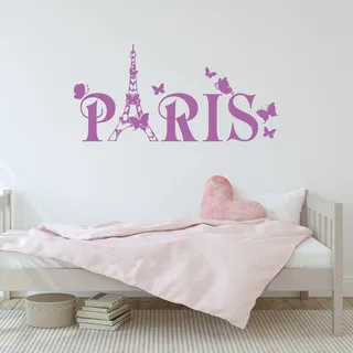 GRAZDesign Wandtattoo Paris Eiffelturm Schmetterling, Wohnzimmer, Jugendzimmer Mädchen Aufkleber,Kinderzimmer Wandaufkleber selbstklebend, Klebefolie Welt, 120x57cm, 091 gold - 63x30cm / 070 schwarz