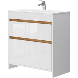 Vicco Waschbeckenunterschrank Detmold 80 x 82 x 40 cm Weiß Hochglanz