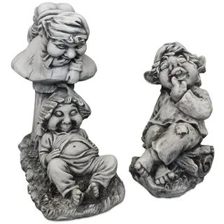 gartendekoparadies.de Gartenfigur Gnome Freunde 2er-Set Steinfiguren Wichtel, H. 48 cm / 36 cm, Frostsicher grau