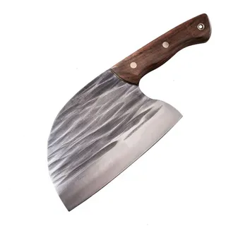 LIUJOU Serbisches Messer, handgeschmiedet, breites Metzgermesser, Edelstahl, Küchenkoch, Angeln, Metzgermesser, feststehend, for Schneiden im Freien