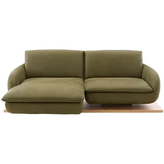 Koinor Ecksofa, Dunkelgrün, Holz, Echtleder, Anilinleder, Büffelleder, Wildeiche, furniert, 2-Sitzer, Eckteil, Ottomane links, 234x130 cm, Wohnzimmer, Sofas & Couches, Sofas, Ledersofas