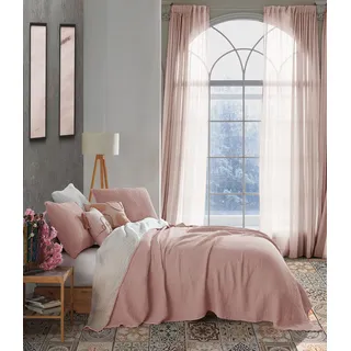 Vierlagige, zweifarbige Musselin Decke, sehr weich, ultraleicht. . Stoff. Verfügbar für Erwachsene, Jugendliche, Kinder und Babys. (Einzeldecke Ohne Fransen 135 x 200 cm, Sanftes Rosa und Beige)