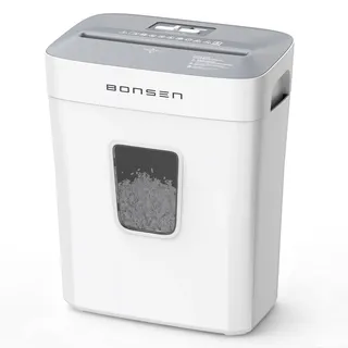 BONSEN Aktenvernichter P-4 6Blatt Mikroschnitt Schredder mit 16L Abfallkorb | Papierschredder für Papier und Kreditkarte, Überhitzungsschutz, Dokumentenschredder für Home Office & Büro, S5201-W