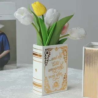 Keramik Buch Vase - Dekorative Bücherform Vase Für Blumen, Niedliche Bücherregal Dekoration, Aesthetic Room Decor, Moderne Schicke Heimdekoration Für Wohnzimmer