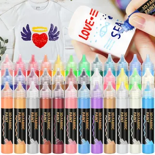 DazSpirit Kerzenstift 36er Set, je 30 ml, 5 Verschiedene Farbeffekte Acrylfarbenset zum Bemalen, Dekorieren und Personalisieren von Kerzen, inklusive 3 Pinseln für Stoff, Karton, Holz, Keramik, Glas