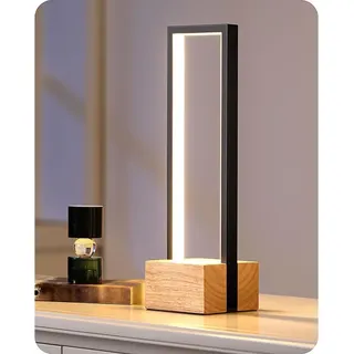 Led-tischleuchte Mit Holzsockel, Touch-dimmer, 3 Farbtemperaturen, 10-w-nachttischleuchte Mit Metallrahmen, Touch-dimmer, 350 Lumen Für Schlafzimmer 35 Und 100