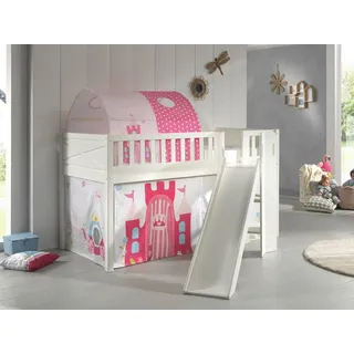 Set Spielbett Rutsche Vorhang Lattenrost Hochbett Kinder 90x200 pink Prinzessin
