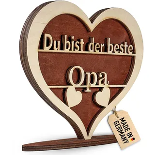 Urhome Holzherz mit Spruch Du bist der beste Opa - 21 x 18 cm Holz Herz mit Ständer - Deko-Herz Geschenk für Opa Opi zum Geburtstag Weihnachten