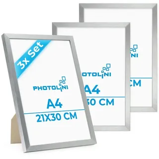 PHOTOLINI Bilderrahmen 3er Set modern mit bruchsicherem Acrylglas, Holz MDF, Fotos & Poster, für 3 Bilder (3er Set), Posterrahmen A4 21x30 cm zum Aufhängen & Aufstellen silberfarben 21 cm x 30 cm