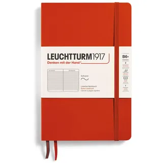 LEUCHTTURM1917 370316 Notizbuch Paperback (B6+), Softcover, 123 nummerierte Seiten, Fox Red, Liniert