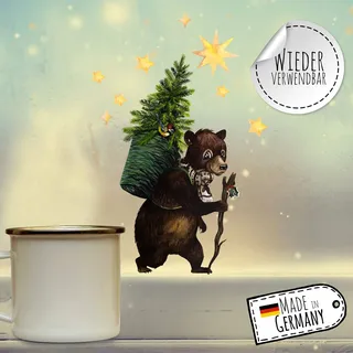 Fensterbild Weihnachtsdeko Bär Sterne -wiederverwendbar- Fensterdeko Winter Fensterbilder Kinder Zimmer bf95 - ausgewählte Größe: *5. Bär mit Tannenbaum*