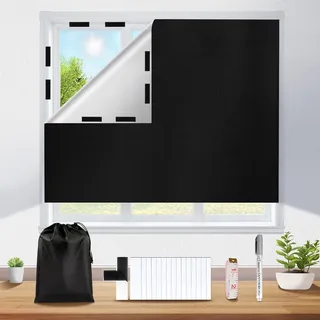 Verdunkelungsrollo Ohne Bohren, 200 X 148 Cm, Für Wärmeschutzfenster Mit Wärmeisolierendem Stoff, Blickdichter Innenvorhang Für Dachfenster, Schlafzimmer, Büro, Reisen, Wohnwagen, Schwarz