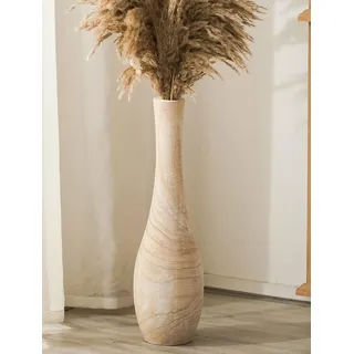 Hanobe Vase Deko Groß Bodenvase: Holz Hoch Boden Vasen Skandinavische Deko XXL Flur Wohnzimmer - 56cm Landhausstil Natur Blumenvase mit Loch für Pampasgras