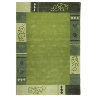 Theko | Teppich Ambaadi aus 100% Schurwolle | mit Muster | hangearbeitet | Farbe: Grün | Größe: 70 x 140 cm