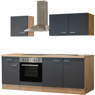 Küchenblock MORENA - Basaltgrau matt-Eiche San Remo - 210 cm - mit E-Geräten