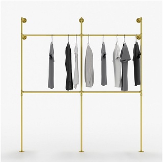 pamo. design Kleiderständer KIM DOUBLE, Offener Kleiderschrank aus Wasserrohren goldfarben 203 cm x 220 cm x 30 cm