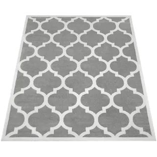 Paco Home Marokkanisches Muster Kurzflorteppich 80 x 150 cm Grau/Weiß