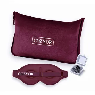 Cozyor 3-TLG. Reiseset: 3D Schlafmaske + Ohrstöpsel + Reisekissen & Reisedecke 2 in 1 Augenmaske für Flugzeug & unterwegs - für Kinder & Erwachsene